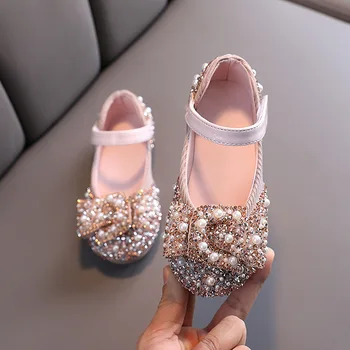 

2020 New Childrens Shoes Pearl Rhinestones Shining Kids Princess Shoes Baby Girls Shoes For Party and Wedding