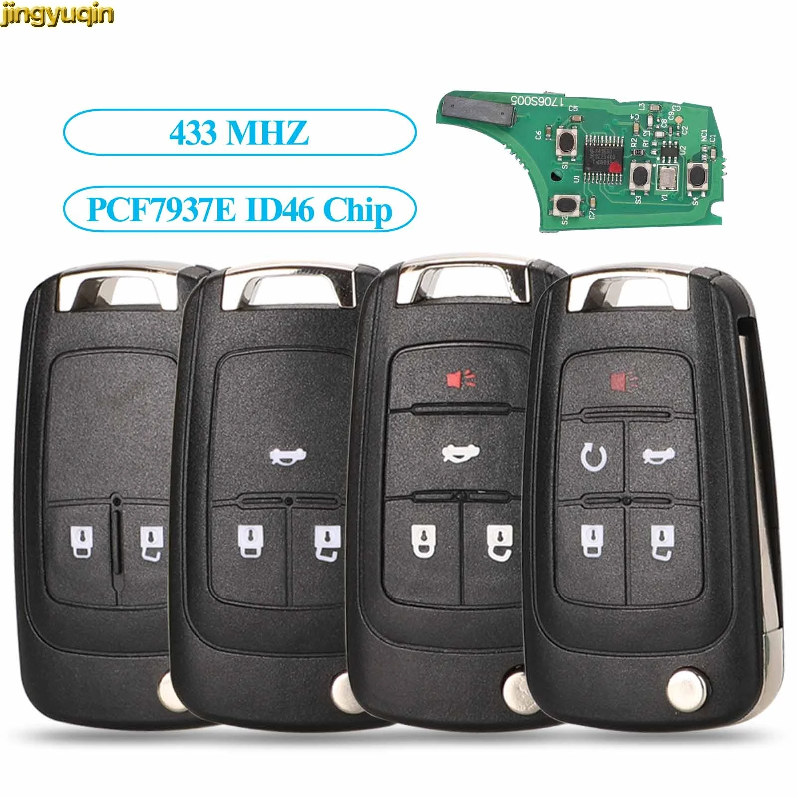 jingyuqin 2/3/4 БТН флип дистанционного управления автомобилей Key Shell PCF7937E 433MHz W / Чип ID46