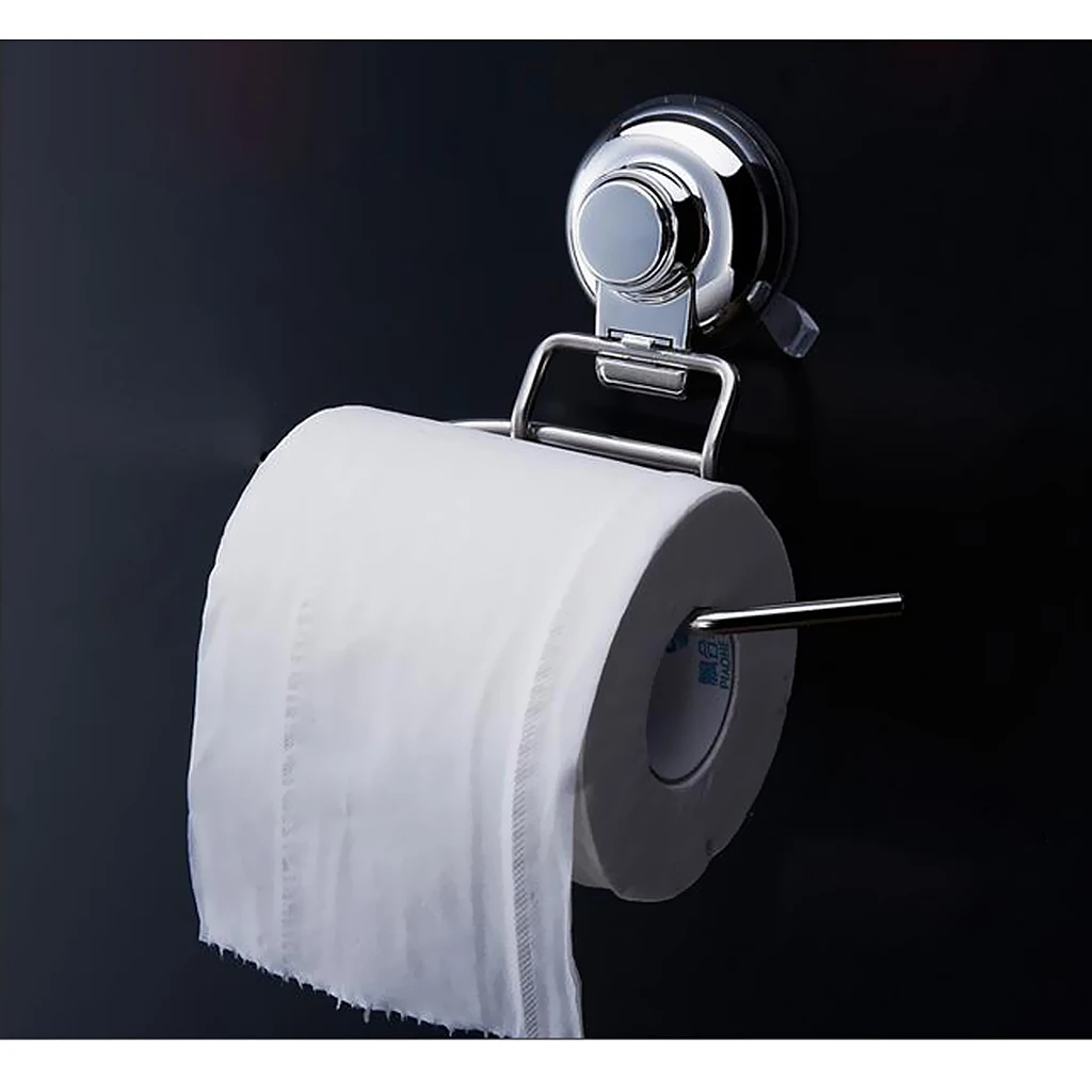 Vacuum Suction Cup Toilet Paper Roll Holder Stainless Steel Tissue Shelf