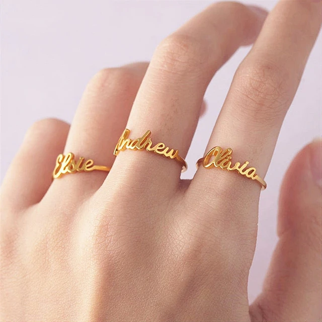 14K Gold Name Ring, Personalized Triple Band Ring | Nelle & Lizzy