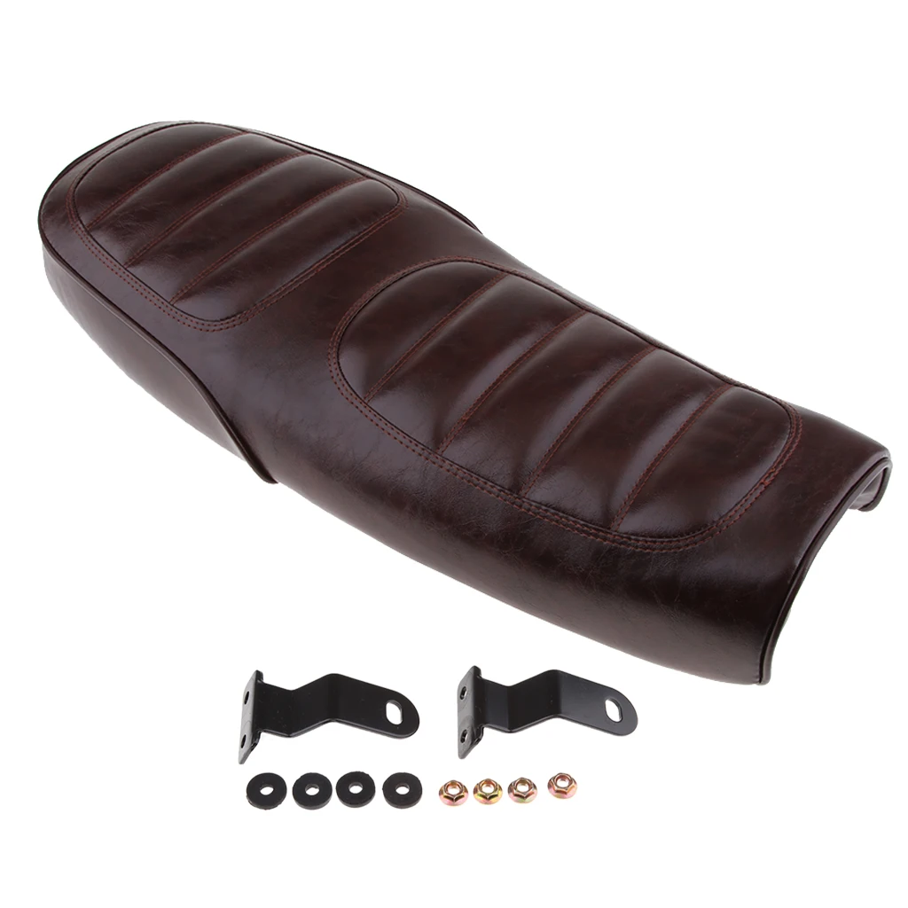 Motorcycle Universal Seat Cafe Racer Vintage Saddle -  Brown Automotive Extended Hump Cushion
