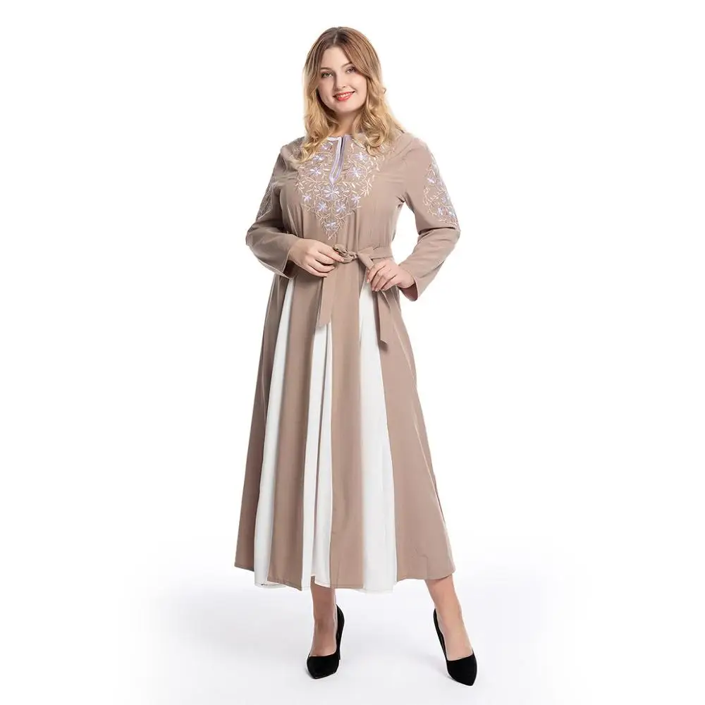 khaki Элегантная мусульманская вышивка abaya Макси платье хиджаб длинные халаты кимоно Рамадан Eid Исламская, молитвенная Ближний Восток Tesettur Elbise - Цвет: khaki