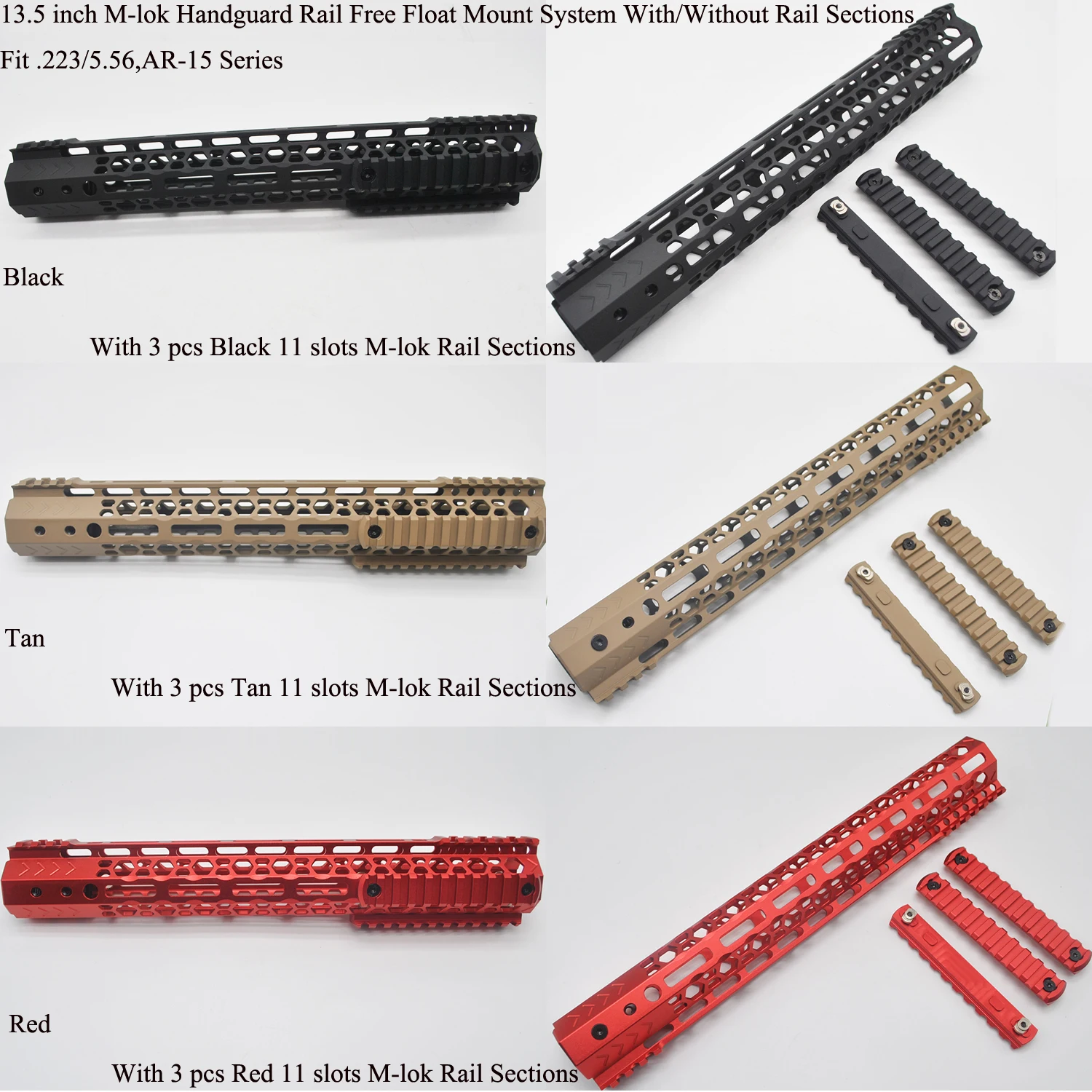 TriRock AR-15 .223/5.56_13.5'' inch M-lok Handguard Rail Picatinny Mount System With/No 3 pcs MLOK Sections Black/Red/Tan | Спорт и