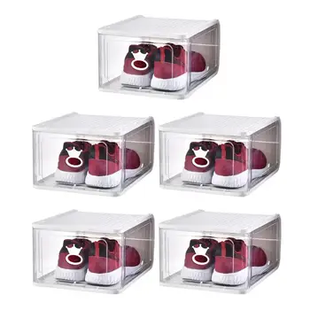 

4/5PCS Dustproof Shoes Boxes Thicken Transparent Stackable Plastic Shoes Storage Case Detachable Shoes Organizer