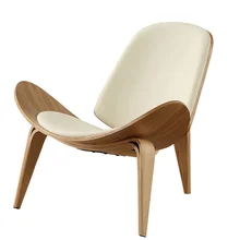 Hohe Qualität Massivholz Drei-Legged Shell Stuhl Asche Sperrholz Schwarz Faux Leder Wohnzimmer Möbel Moderne Freizeit Stuhl