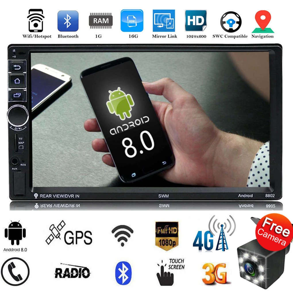 

Car 2 Din Android 7.1 System 7 Inch 4 Cores Touch Screen Bluetooth FM AM Radio GPS Navigation MP4 MP5 Multimedia Player
