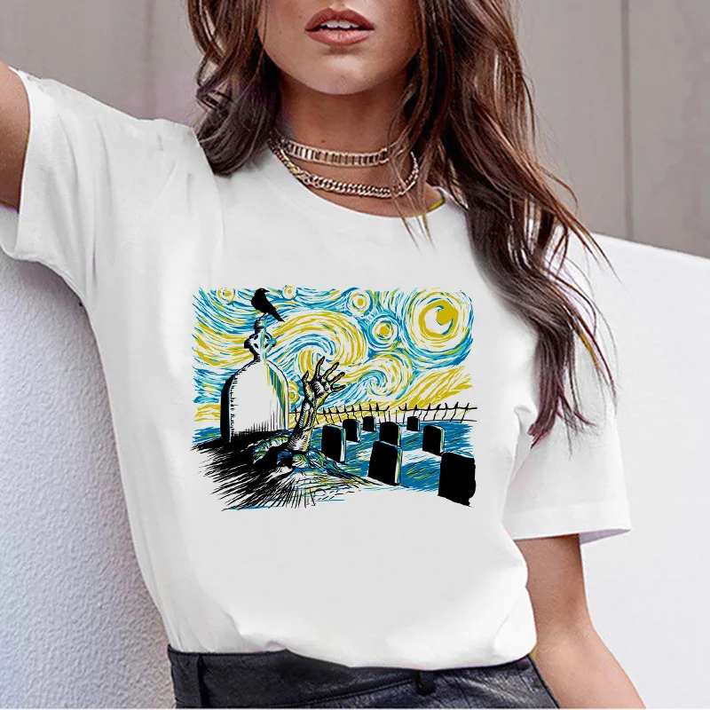 Ван Гог масло искусство Женская Футболка Harajuku Ullzang забавная футболка гранж эстетический принт футболка корейский стиль 90s Топ Футболки женские