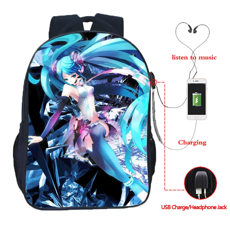 Лидер продаж Высокое качество VOCALOID Hatsune Miku usb зарядка модный рюкзак для путешествия рюкзак для учеников, мальчиков и девочек школьная сумка