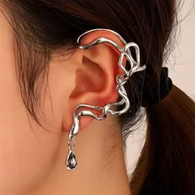 

Kpop Wrap Ear Cuff Earring Vintage Punk Piercing Crystal Dangle Irregular Metal silver Color Bite Ear Cuff Earrings For Women