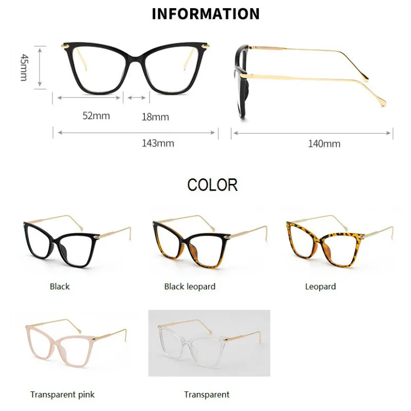 2024 Cat Eye Glasses Clear Frame Women Fashion Transparent Myopia