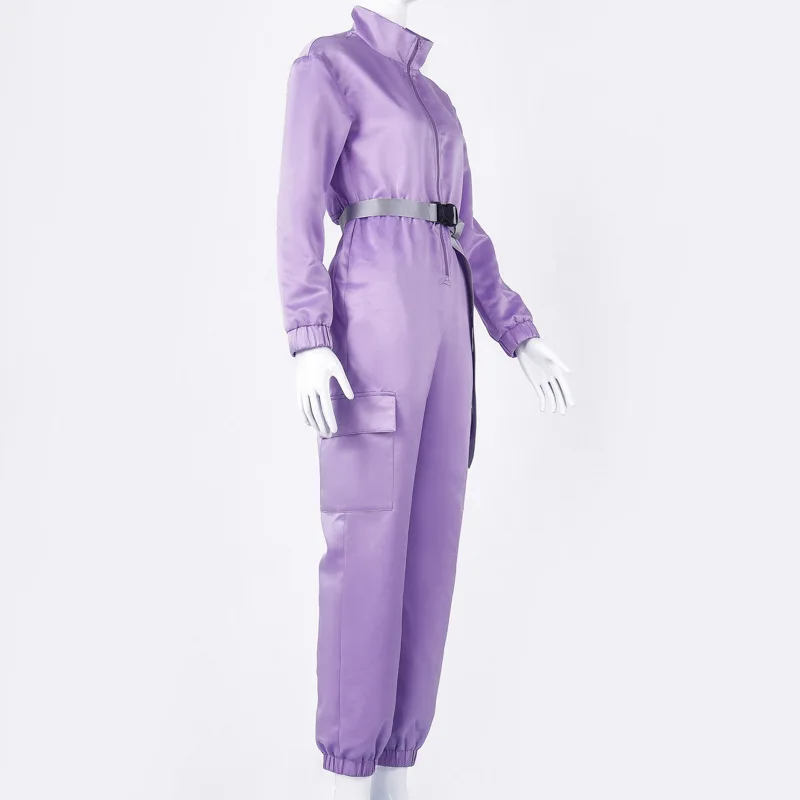 Женский фиолетовый цельный комбинезон, штаны для работы, уличная одежда, Модный комбинезон, Осенний передник с длинными рукавами и пряжкой