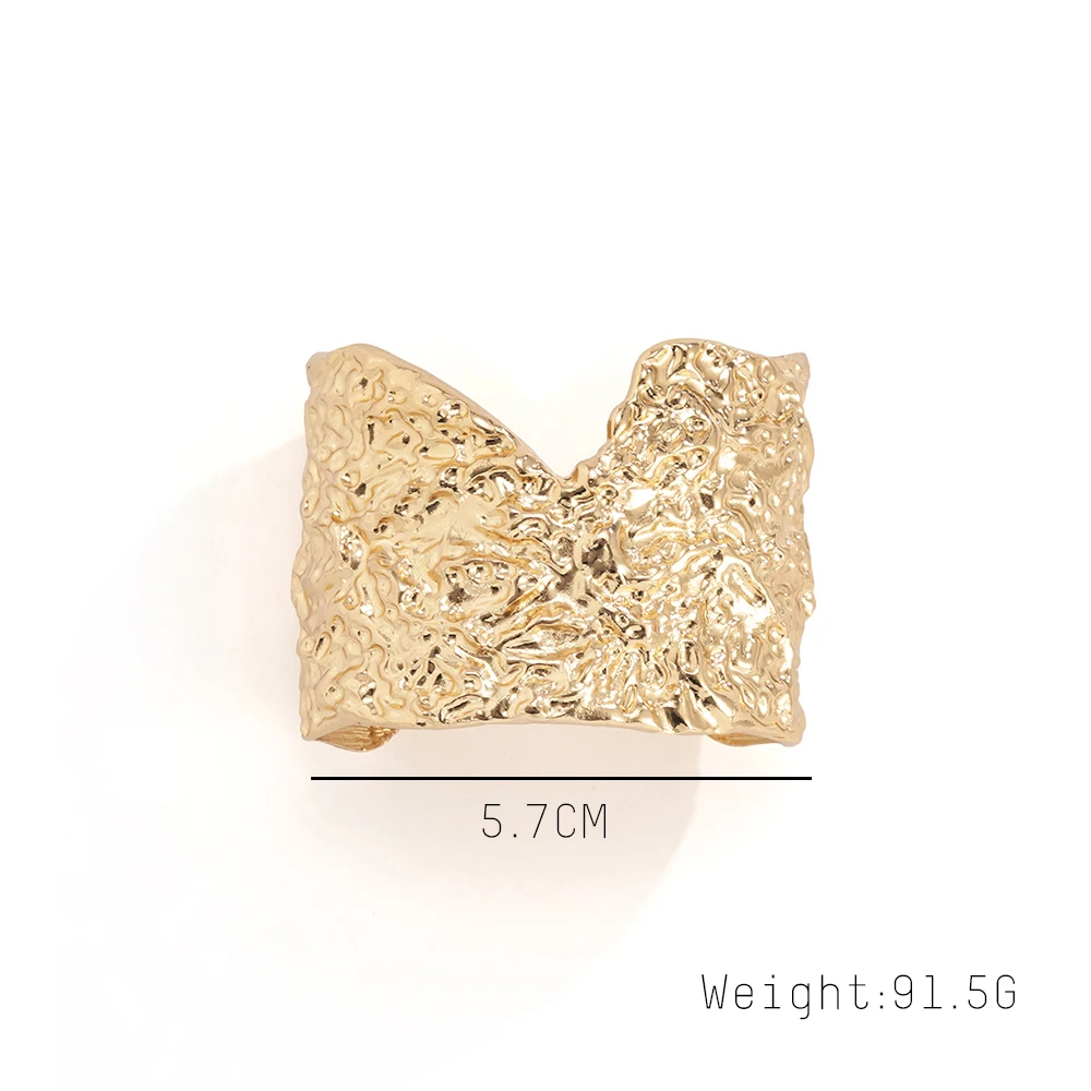 Bangle Bracelet Lava Gold Silver Color Wide Cuff Irregular Geometry Metal Hammer Open