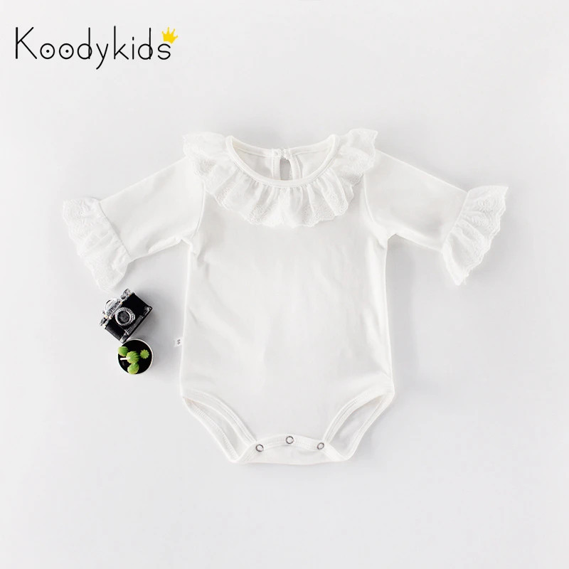 Koodykids/ боди для маленьких девочек; летние хлопковые кружевные комбинезоны; Модная одежда для маленьких девочек; белые кружевные модные летние комбинезоны
