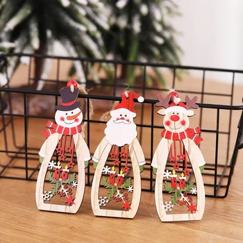 

12pcs Creative Santa Claus Elk Snowman Hollow Hanging Ornaments Christmas Decor For Xmas Tree Display Window Wooden Pendant