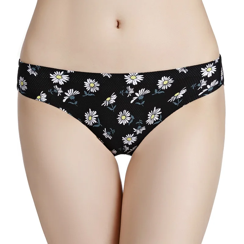 Print Seamless Panties Women Underwear Ice Silk Sexy Briefs Low-Rise Full Back Lingerie Female XS-L US Size Large 17 colors
