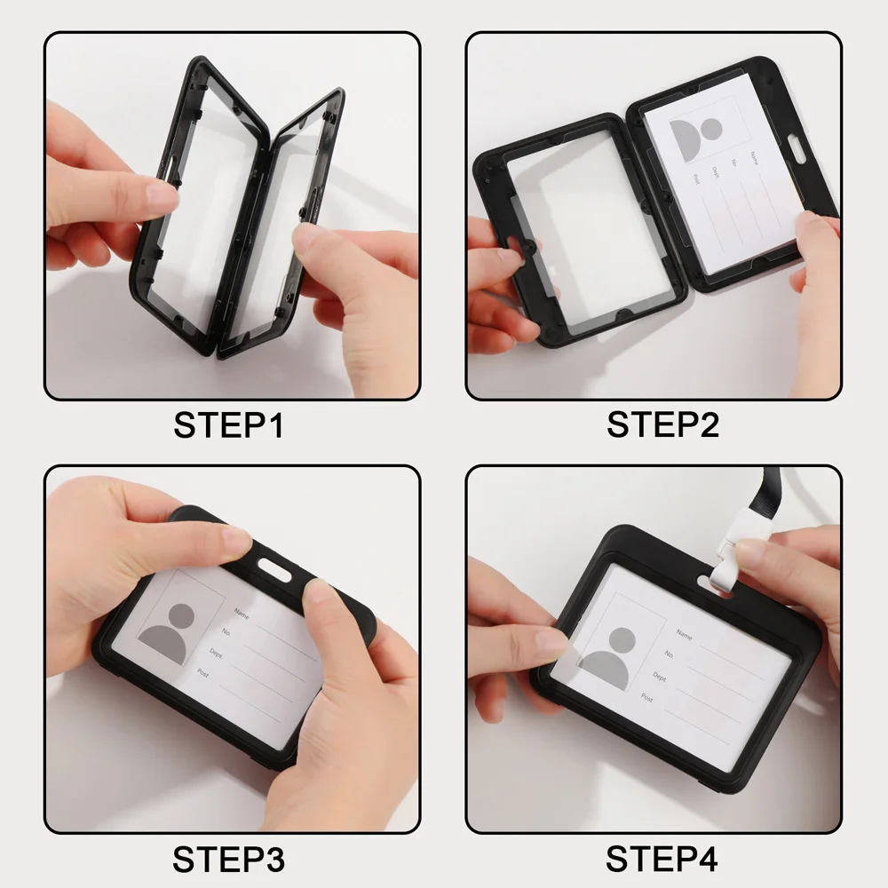 Two sided Transparent Card Holder with Lanyard Horizontal Style