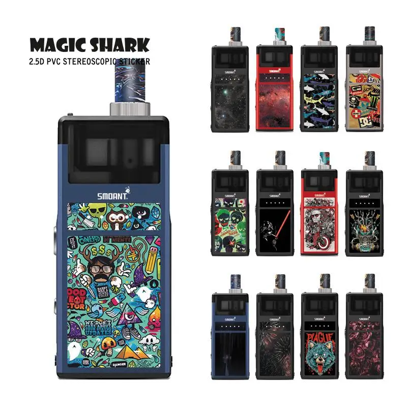 

Magic Shark 2019 New Wolf Flower Graffiti Skull Star War Film Cover Pod Vape Sticker Case for Smoant Pasito