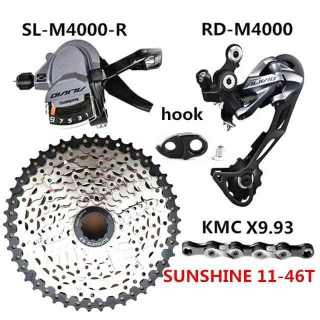 SHIMANO ALIVIO M4000 циферблаты RD-M4000, а затем циферблаты солнечного света 9-скорость маховик KMC X9 цепи горный велосипед 9/27 скорость переключения комплект - Цвет: Right 46T Kit