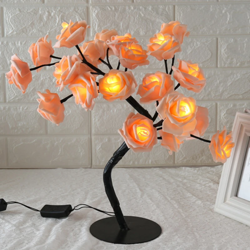 

Rose Shaped Table Lamp Flower Rose Tree Decorative Light for Living Room Bedroom MF999