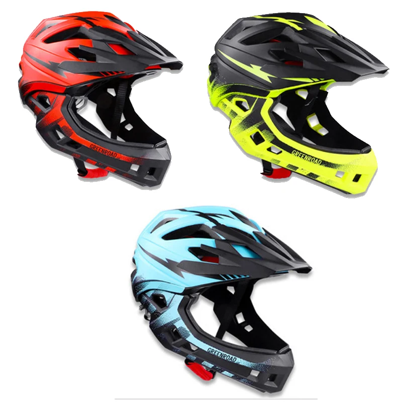 Детский шлем fullface велосипедный защитный Спортивный красный Дорожный mtb горный
