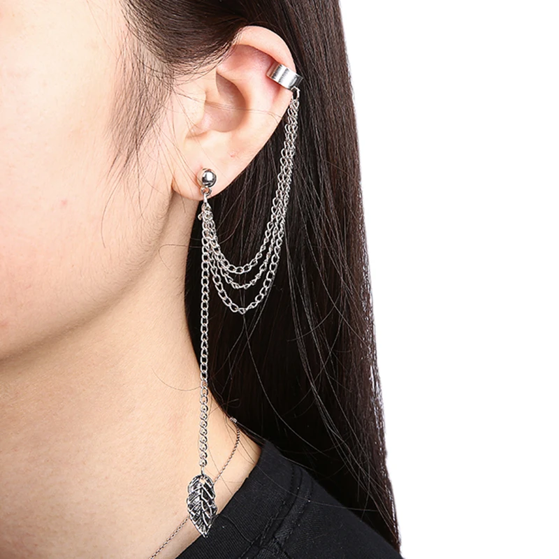 New Stylish Leaf Chain Cuff Earring Fashion Tassel Pendant Ear Leaves Street Style Drop Earrings Jewelry |