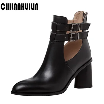 

new 2021women fashion summer boots autumn summer shoes zipper retro leather shoes pointed toe thick high heel ankle boots pumps