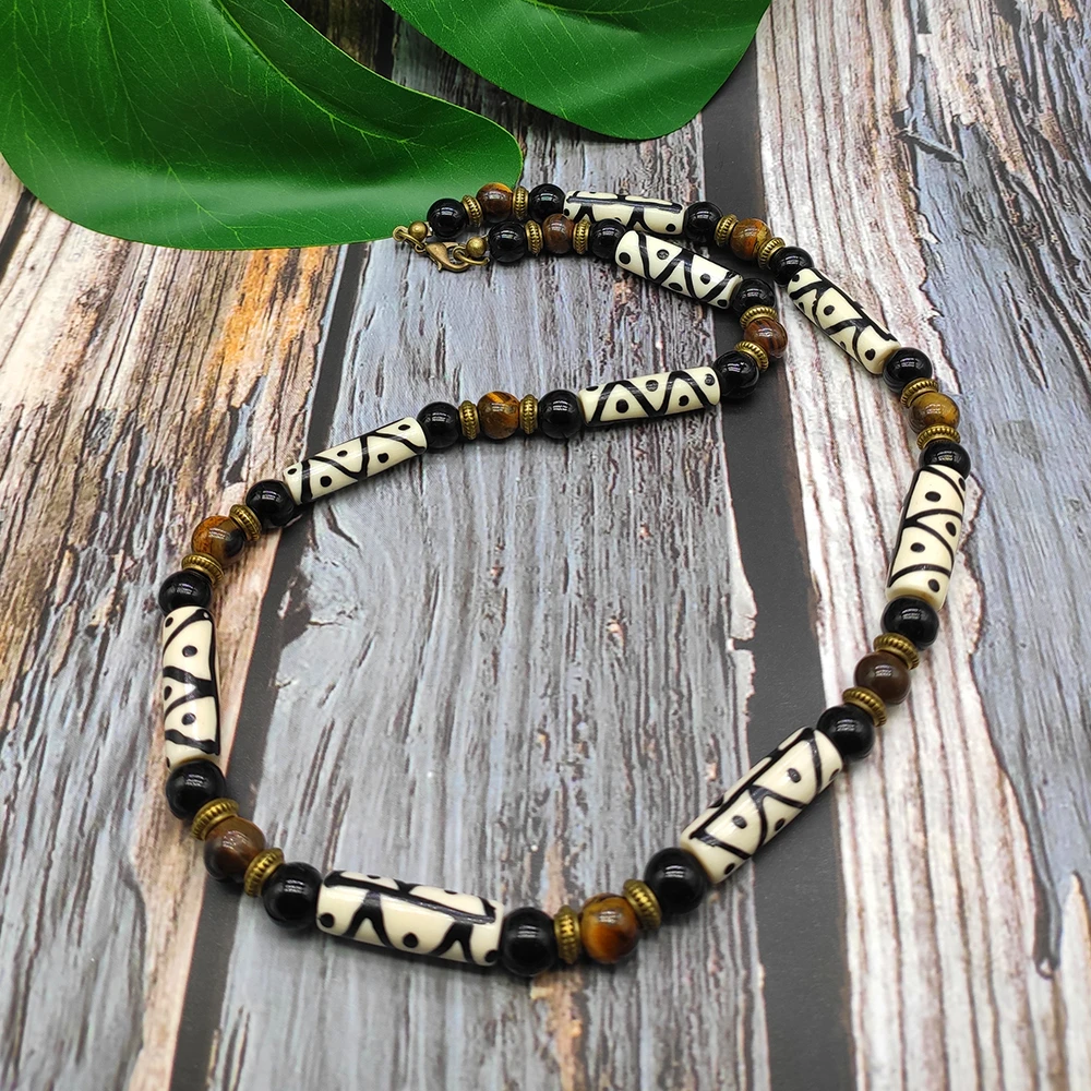 2019 Rustic Men Beaded Necklace Natural OX Bone Choker Surfer Tribal Jewelry Best Friend Gift For Him dropship | Украшения и