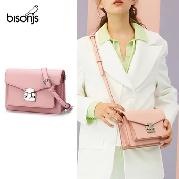 

BISONJS Cowhide Leather Women Handbag Luxury Handbags Women Bags Designer Satchels Female Shoulder Bag bolsa feminina B1672
