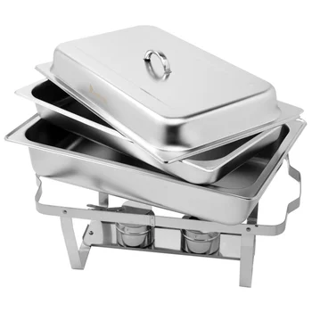 

4 Set Buffet Furnace Stainless Steel Sturdy 9L Rectangle Grill BBQ Grill Furnace Gas Baking Furnace for Kitchen Banquet