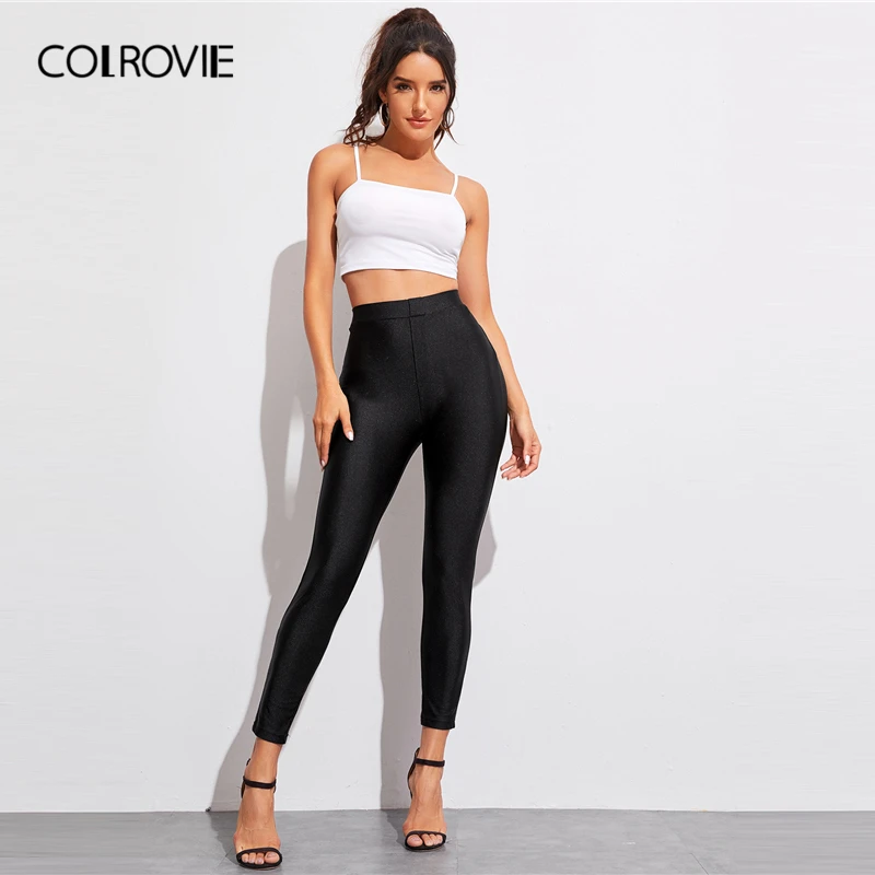 COLROVIE, черные, с высокой талией, с карманами, одноцветные брюки, женские, повседневные, обтягивающие брюки,, Осенние, модные, с высокой талией, уличные брюки