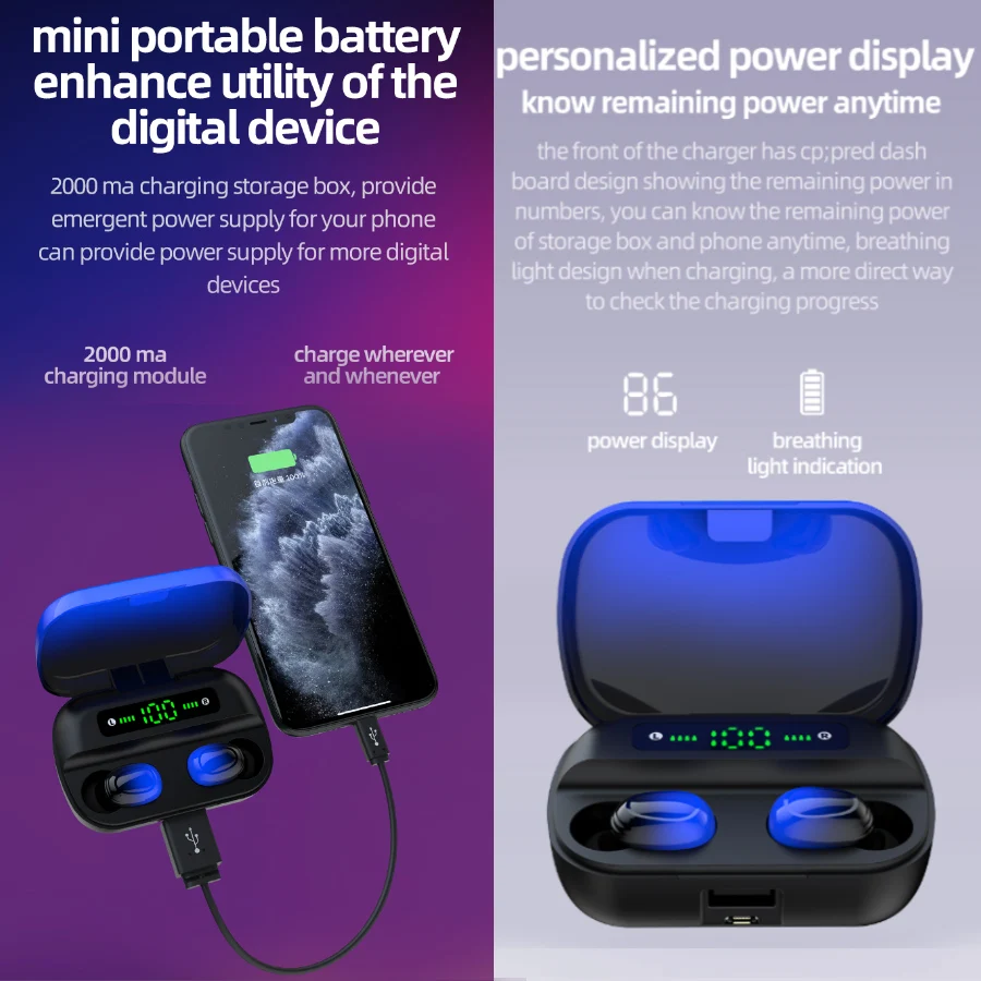 CBAOOO TWS Bluetooth наушники V5.0 беспроводные наушники водонепроницаемые 8D стерео наушники сенсорное управление мощность дисплей гарнитура для xiaomi