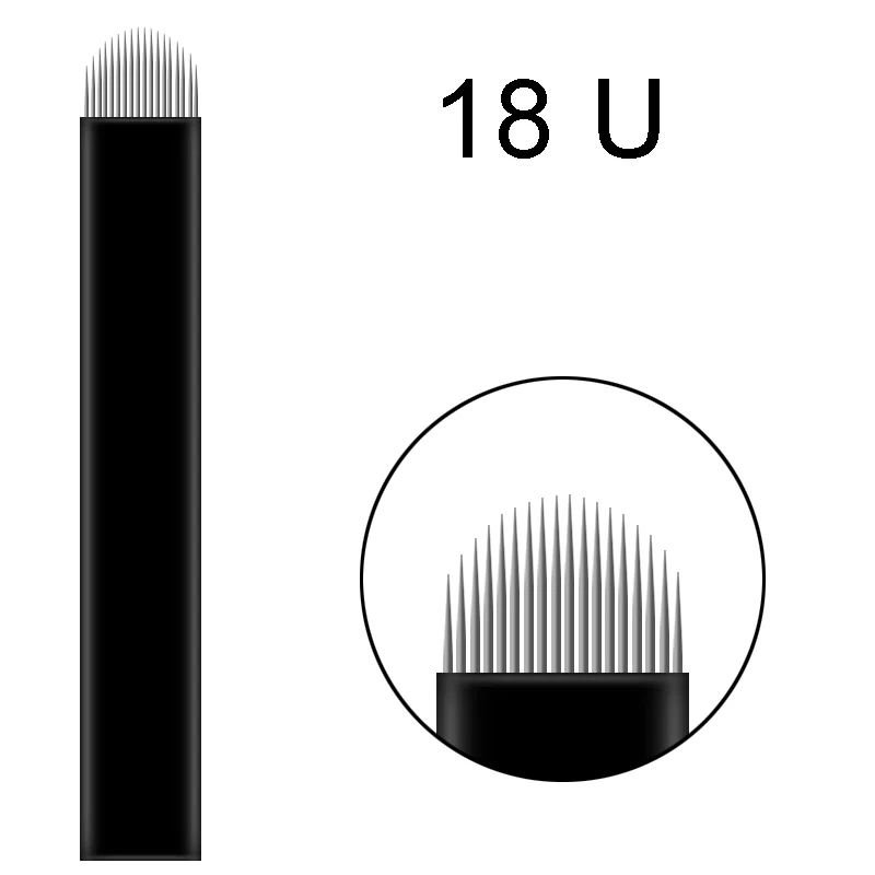 50 шт. 0,16 мм черные ламиновые микроблейдинг иглы u-образной формы 18 штифтов лезвия, иглы для татуажа Перманентный микроблейдинг ручка для вышивки - Габаритные размеры: 18U