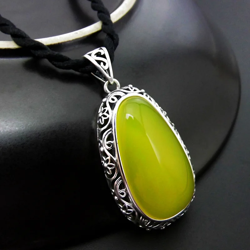 FNJ 925 Silver Pendant for Jewelry Making 100% Original Pure S925 Sterling Pendants Women Flower Natural Yellow Agate | Украшения и