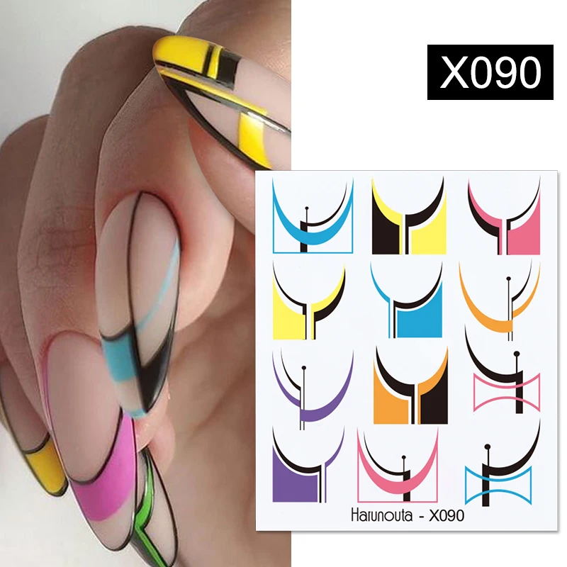 Harunouta Cool Geometrics Pattern Water Decals Stickers Flower Leaves Slider For Nails Spring Summer Nail Art Decoration DIY Nail Stickers Nail Art Decoration Nail Decals