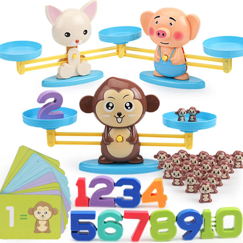 Math Match Game Board Toys Monkey Digital Balance Scale Toy Kids Educational Toy Addition Subtraction Math Toys Christmas Gift