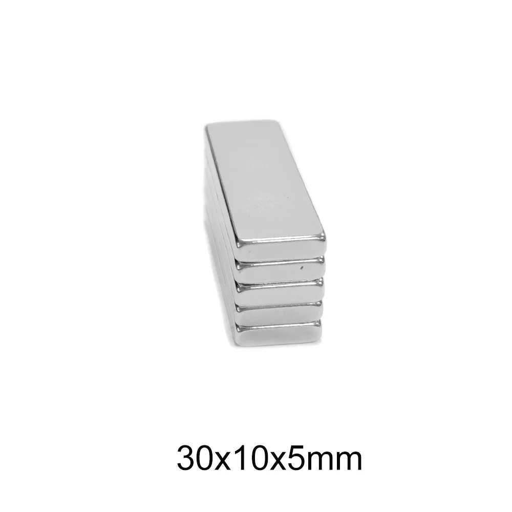 Strong Block Countersunk Magnet 30x10x5 mm 2 Hole 4mm Rare Earth Neodymium N35 