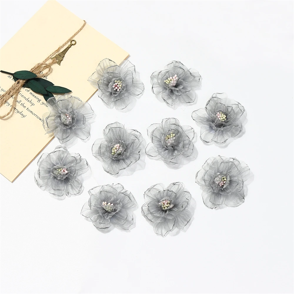 10PCs Chiffon Gaze Künstliche Blumen Mesh Kleidung Machen Haar Zubehör Für Bouquet Hochzeit Party DIY Handwerk Hause Dekoration – Detail 10