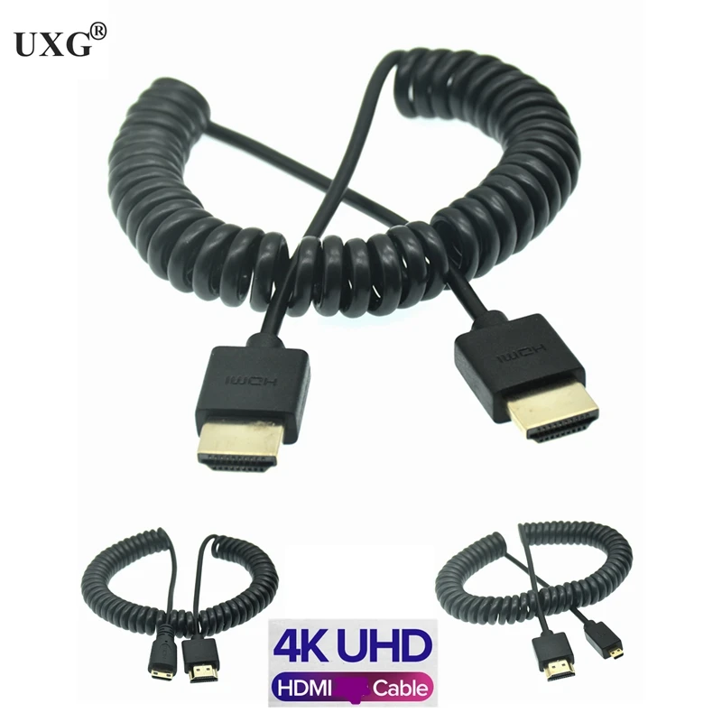 OD 3 0 мм Mini-HD-к спиральному кабелю 4k внешний диаметр совместим с Micro HDMI гибкие