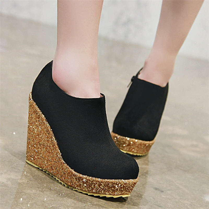 red and black wedge shoes