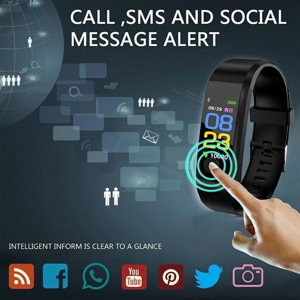  Waterproof Smart Watch Heart Rate Blood Pressure Smart Band Fitness Tracker Smartband Bluetooth wat - 4000334884750