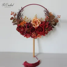 PEORCHID бордовый Свадебный букет китайский свадебный веер Золотая брошь букет Искусственные Свадебные цветы букет гортензии розы