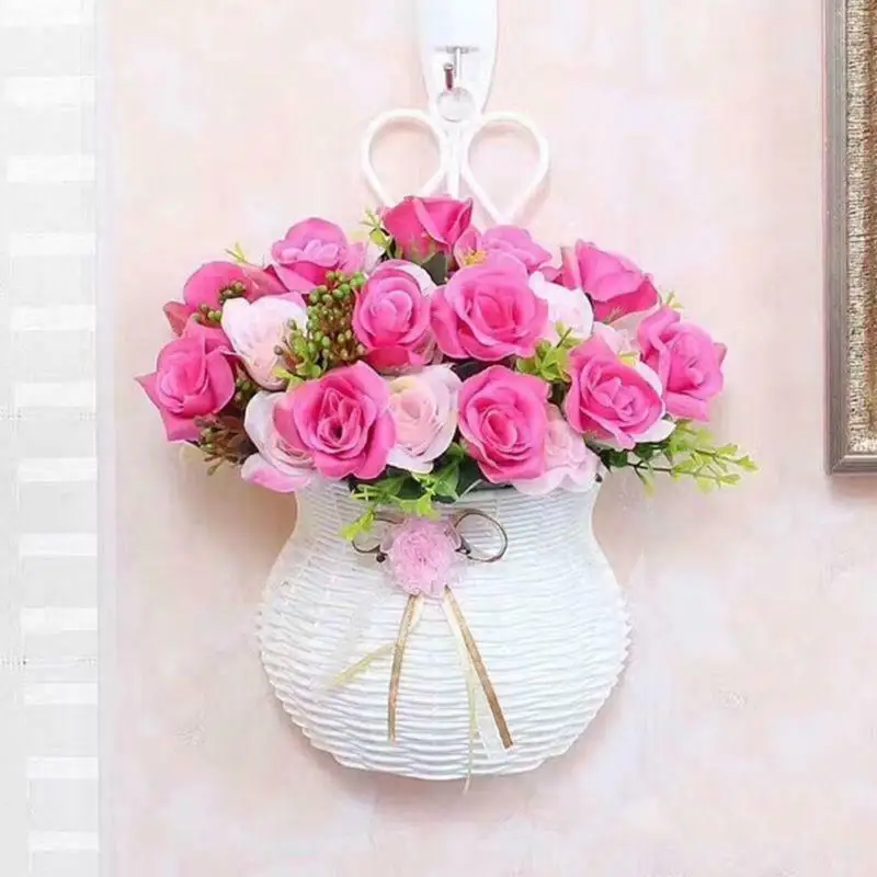 

Plastic Flower Plant Hanging Basket Vase Rattan Wall Hang Small Artificial Rattan Flower Basket for Home Decoration Color Random