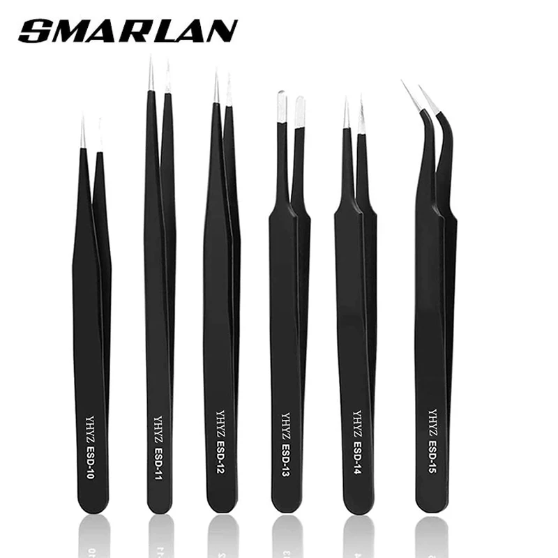 ESD Anti-Static Stainless Steel Tweezer Set Maintenance Repair Tool Kit Anti Static Model Making Tool Hand Set 6pcs