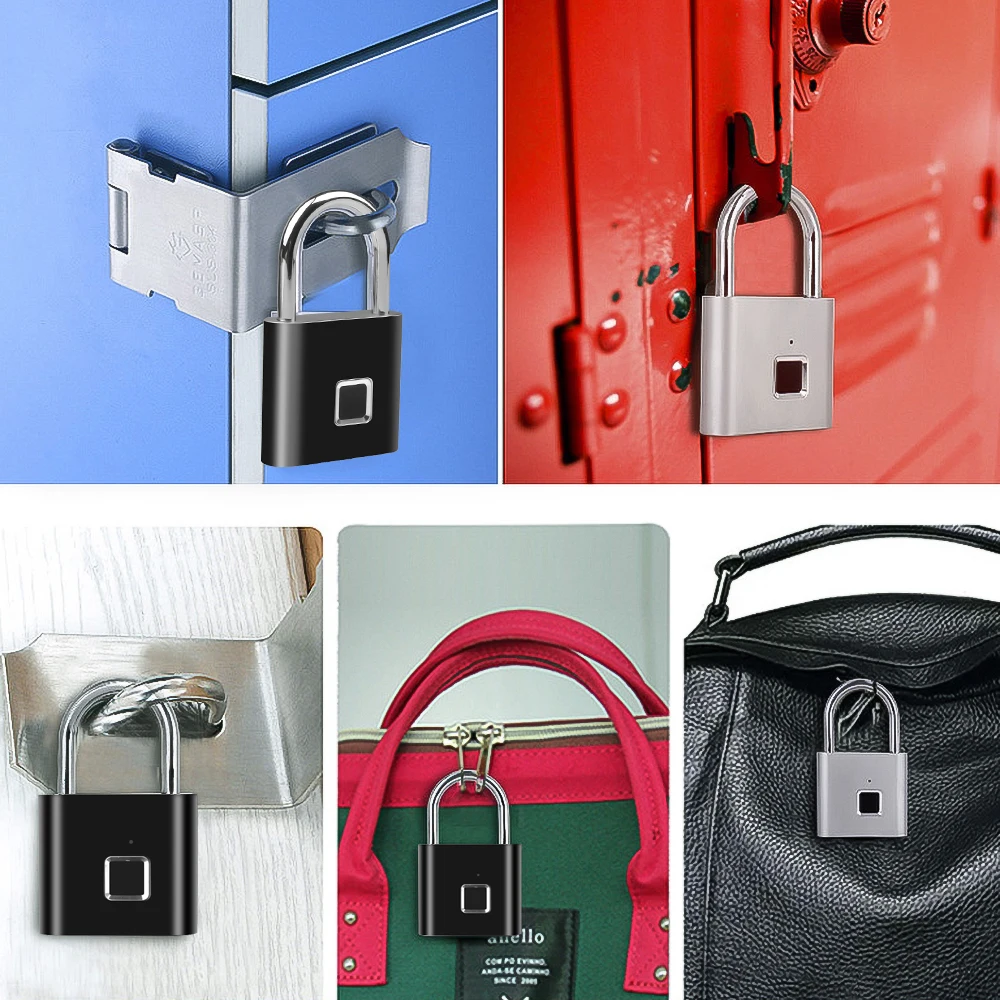 Keyless USB Перезаряжаемый дверной замок, отпечаток пальца, умный замок, универсальный быстрый замок для сумки/шкафа/багажника, безопасность