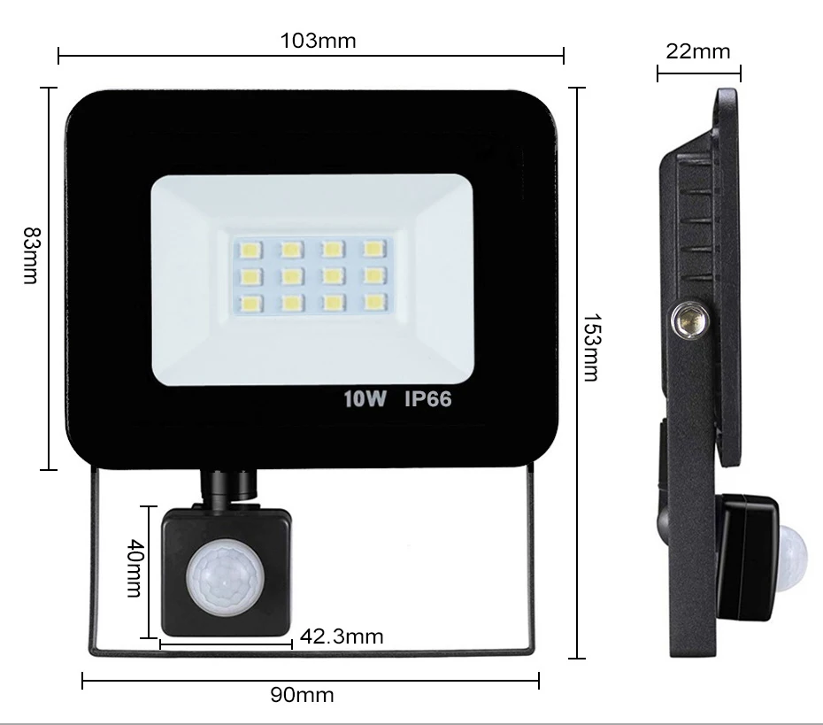 Прожектор датчика движения 100 Вт 50 Вт 30 Вт 20 Вт 10 Вт Светодиодный прожектор 220 в IP66 точечный открытый сад гараж светодиодный настенный светильник