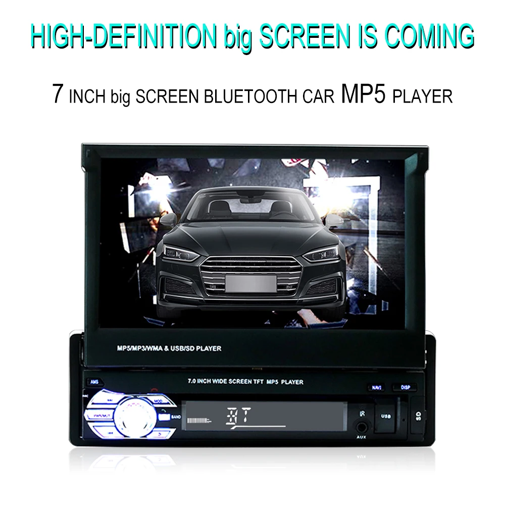 

Car Stereo receiver 2din Audio Bluetooth Radio with 7" HD Retractable Touch Screen Monitor MP5 Player SD FM USB Rear View Camera