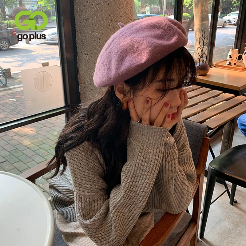 

GOPLUS Wool Women Beret Autumn Winter Cap Hats Stylish Artist Hats Black Grey Purple Yellow Green Coffee Khaki Girl Berets C9633