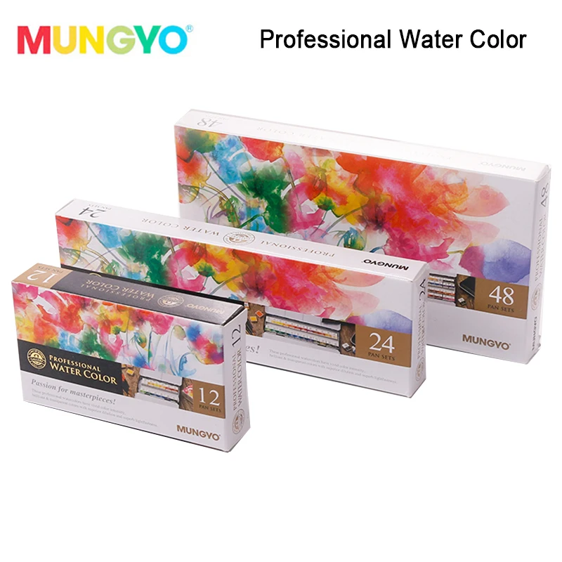 MUNGYO MWPH Professional Watercolor Paints 12/24/48 colors Pigment iron Packing Art Supplies