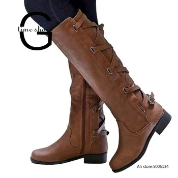 

Gtime Knee-high Boots Women Side Zipper Back Lace Up Sexy Long Boots Women Shoes Plus Size 35-43 ZSTM103