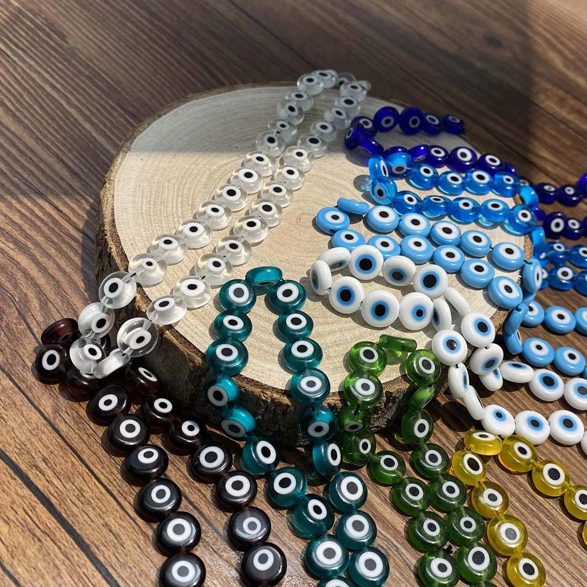 6/8/10mm Multicolor Round Flat Shape Evil Eye Beads Lampwork Glazed Glass  Beads for Bracelet Necklace DIY Jewelry Making